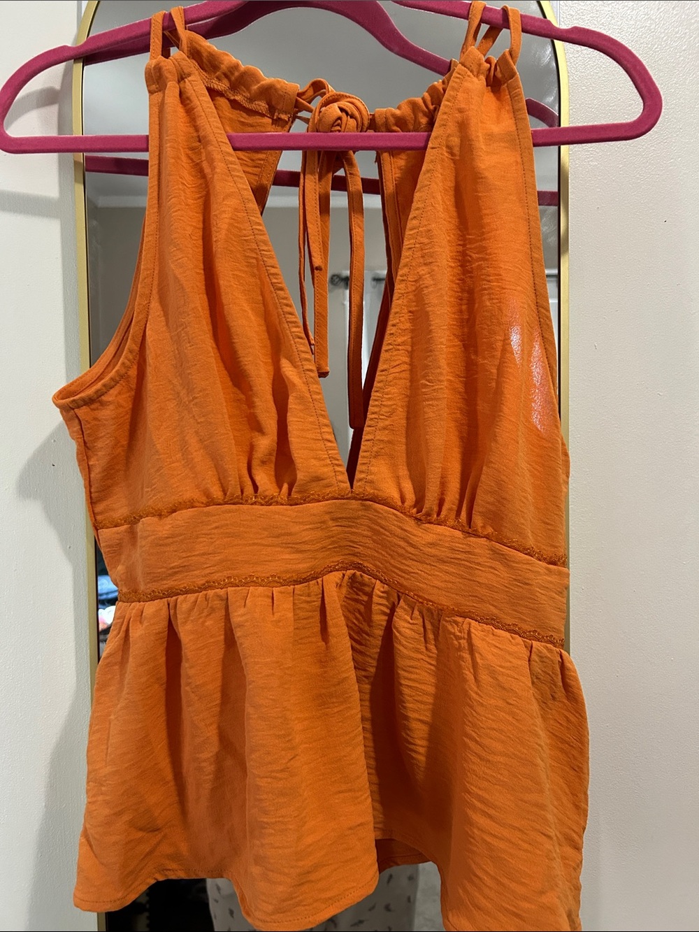 SHEIN Orange V-Neck Peplum Tank Top